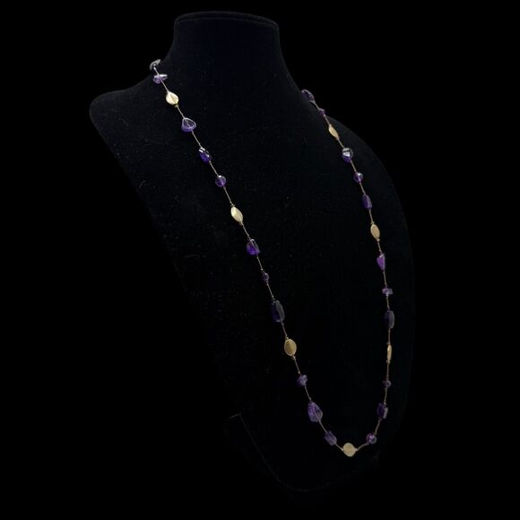 Margo Morrison Amethyst Combo Gold Vermeil Ball Swarovski Sterling 35” Necklace - Picture 4 of 10